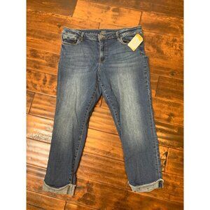 Kut from the Kloth Blue High Rise Ankle Straight Leg Cropped Denim Jeans, Sz 16